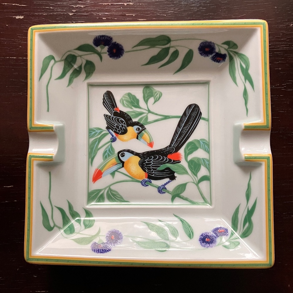 VINTAGE HERMES PARIS TOUCAN Porcelain Cigar Ashtray/Change Tray